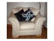 Italian Handmade Leather Settee & Chair. Cream Italian....